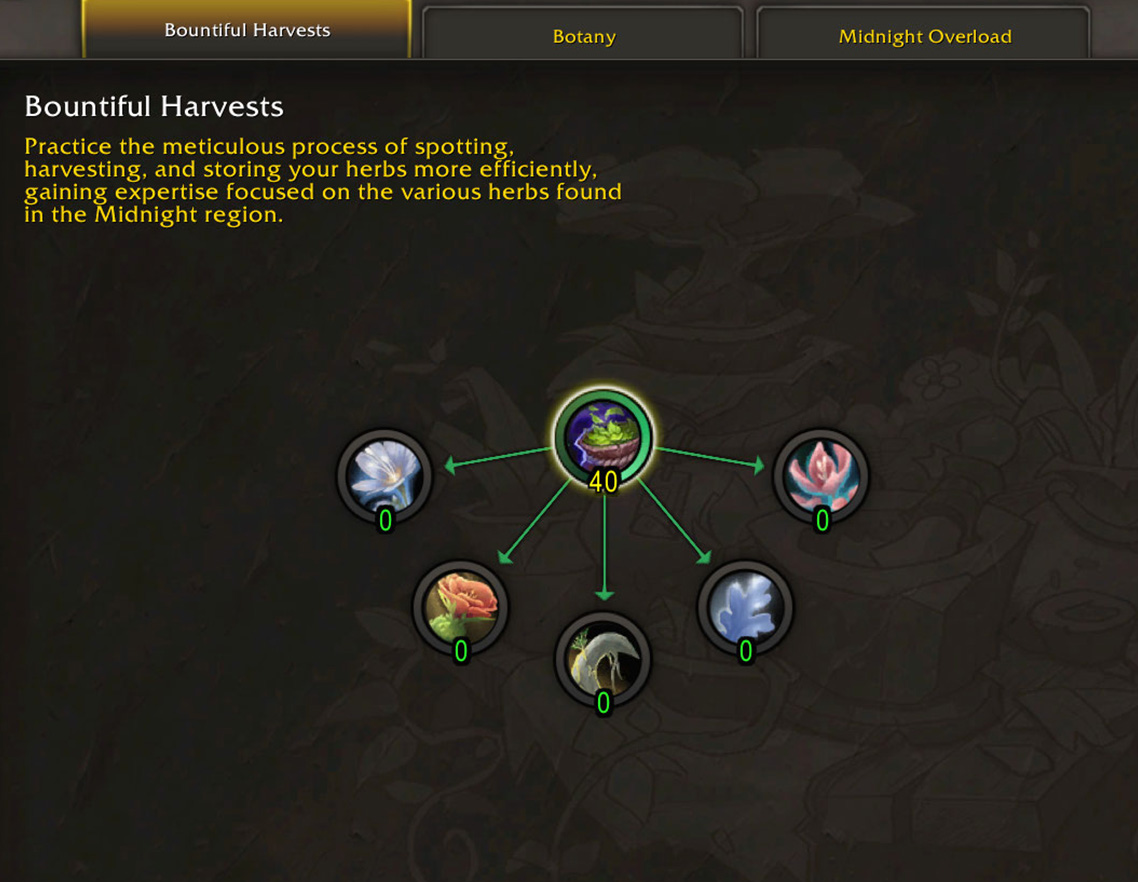midnight herbalism specialization Bountiful Harvests tree