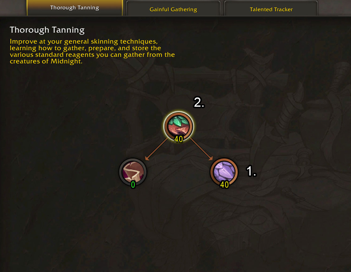 Thorough Tanning skill tree in the Midnight Skinning Specializations guide