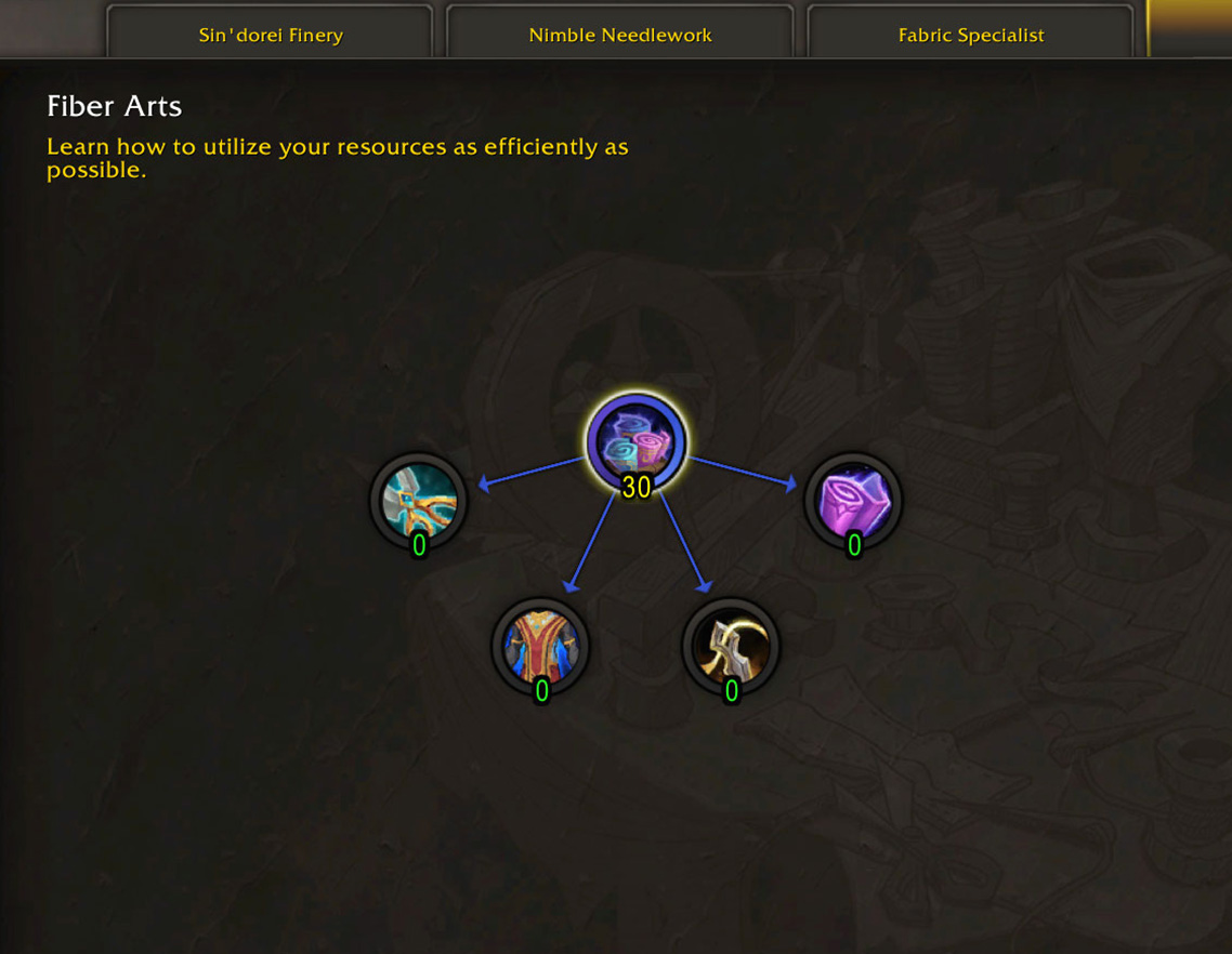 Tailoring Fiber Arts root node for crafting skill