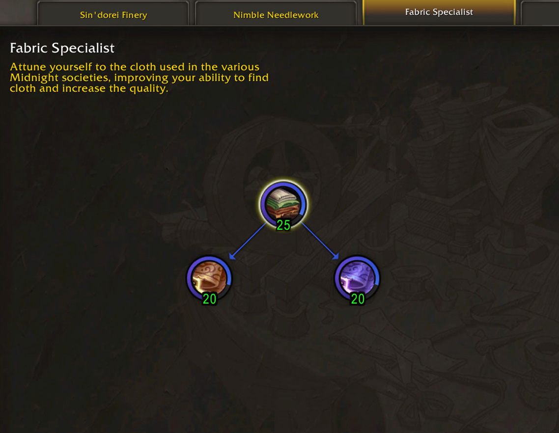 Tailoring Fiber Arts full specialization tree