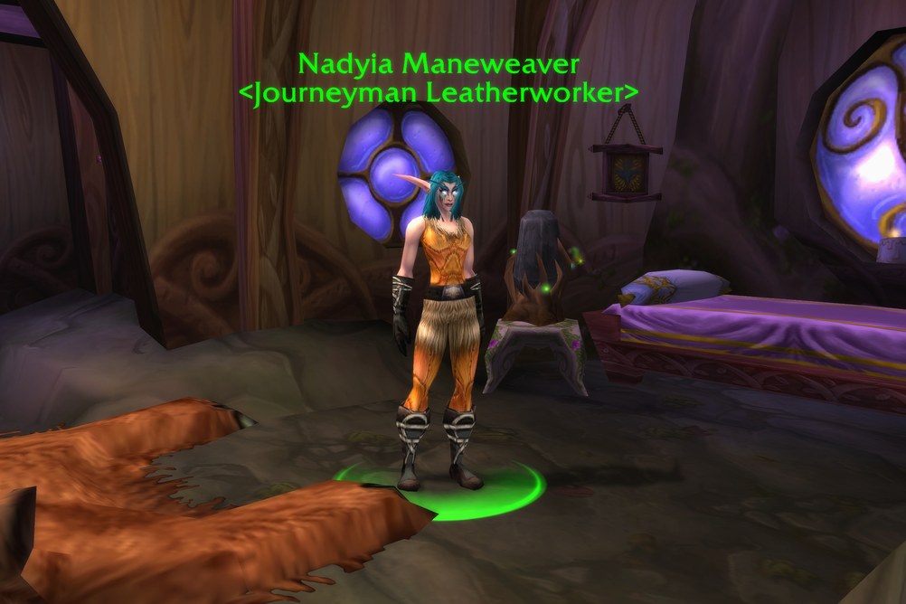 Nadyia Maneweaver, Journeyman Leatherworker in Teldrassil (WoW Classic)